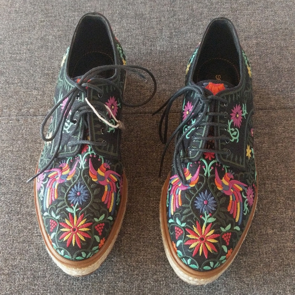 Brand New Sergio Rossi Black Embroidered Canvas Espadrille Sneakers